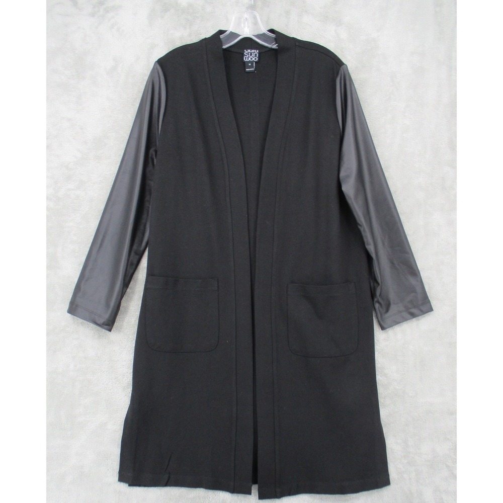 Clara Sun Woo Jacket Womens Medium Cardigan‎ Vegan Leather Sleeves Edgy Office